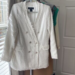 Rachel Zoe White Tweed Shag Blazer Jacket